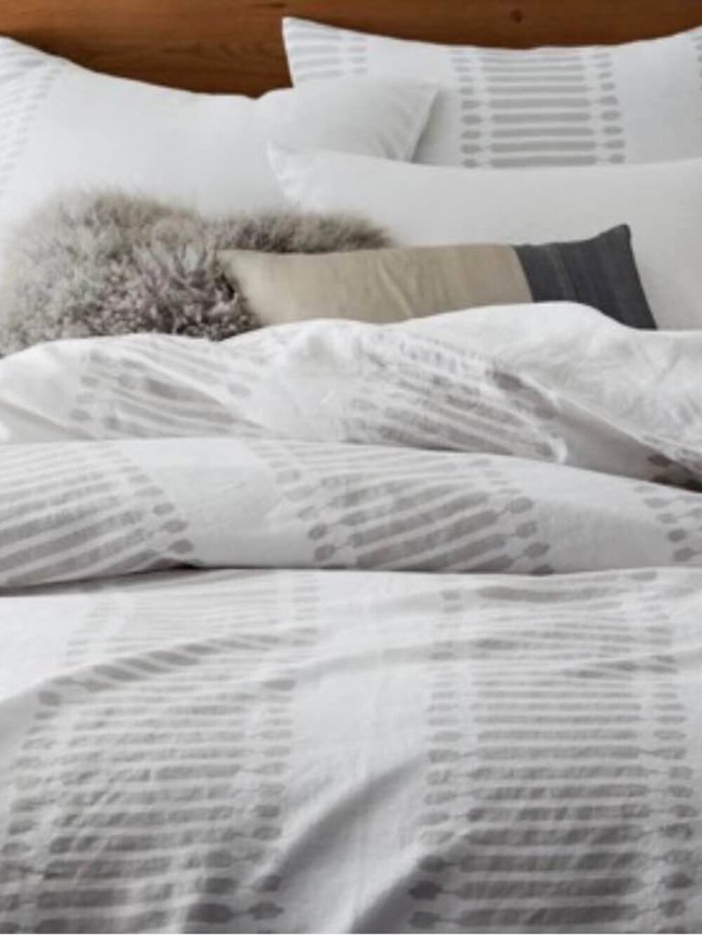West Elm Frost Gray KING Ikat Stripe 100% Belgian Flax Linen Duvet Cover